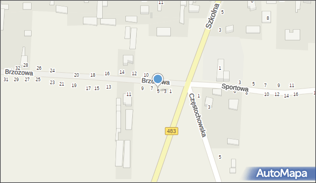 Radostków, Brzozowa, 5, mapa Radostków