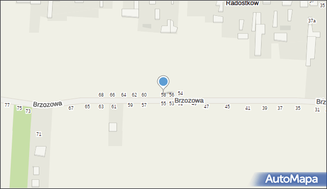 Radostków, Brzozowa, 58, mapa Radostków