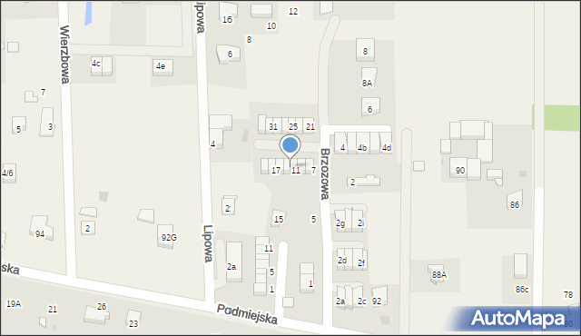 Radunica, Brzozowa, 13, mapa Radunica
