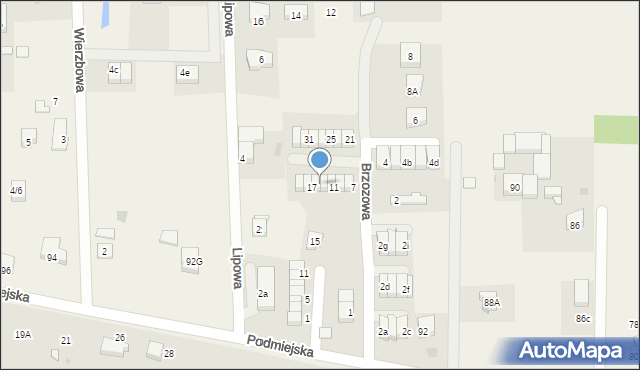 Radunica, Brzozowa, 15, mapa Radunica