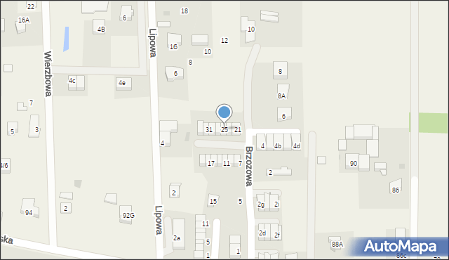 Radunica, Brzozowa, 25, mapa Radunica