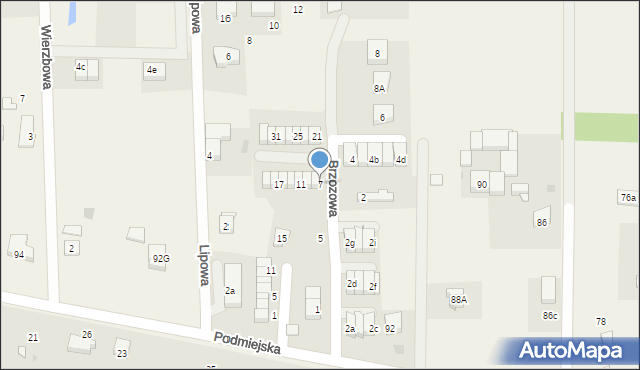 Radunica, Brzozowa, 7, mapa Radunica