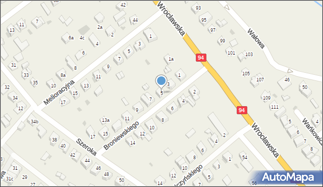 Radwanice, Broniewskiego, 5, mapa Radwanice