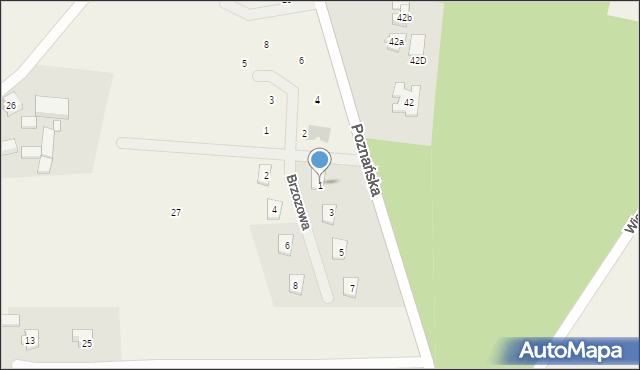 Rogalinek, Brzozowa, 1, mapa Rogalinek