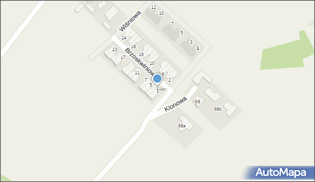 Rozgarty, Brzoskwiniowa, 1, mapa Rozgarty