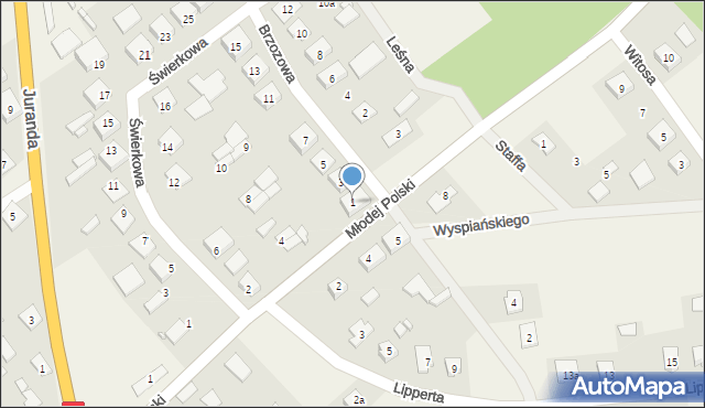 Rozogi, Brzozowa, 1, mapa Rozogi