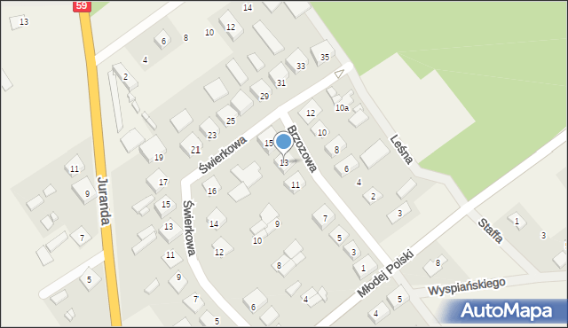 Rozogi, Brzozowa, 13, mapa Rozogi