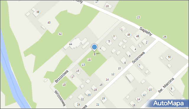 Ruda, Brzozowa, 9, mapa Ruda