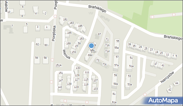 Ruda Śląska, Brańskiego Wiktora, 69c, mapa Rudy Śląskiej