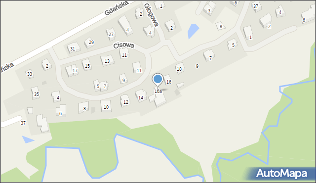 Rusocin, Brzozowa, 16a, mapa Rusocin