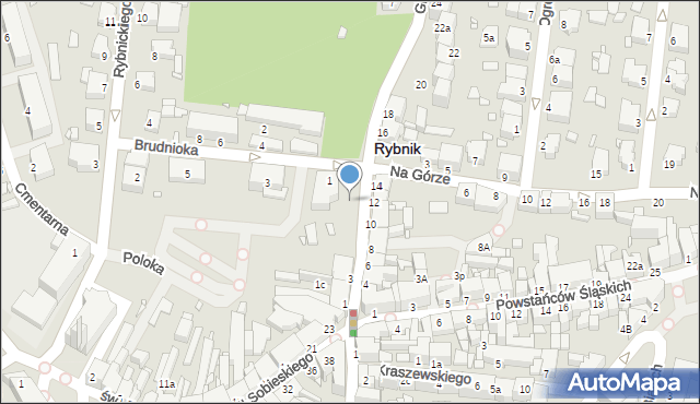 Rybnik, Brudnioka, ks. dr., 1a, mapa Rybnika