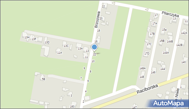 Rybnik, Brzozowa, 12, mapa Rybnika