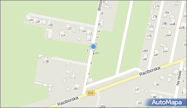 Rybnik, Brzozowa, 8, mapa Rybnika