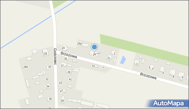 Rzeczyca, Brzozowa, 1A, mapa Rzeczyca
