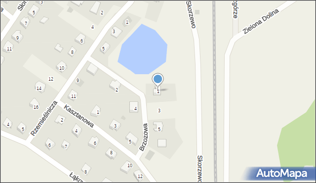 Skorzewo, Brzozowa, 1, mapa Skorzewo