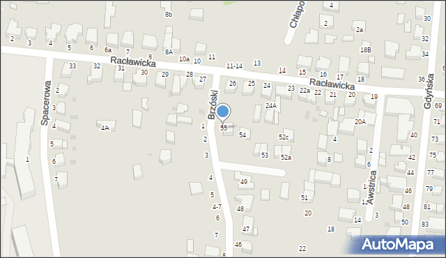 Słupsk, Brzóski Stanisława, ks., 55, mapa Słupska