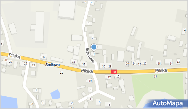 Śmiłowo, Brzozowa, 1, mapa Śmiłowo