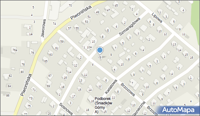 Sobienie-Jeziory, Brzozowa, 3, mapa Sobienie-Jeziory