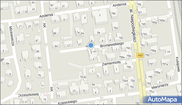 Sopot, Broniewskiego Władysława, 3, mapa Sopotu