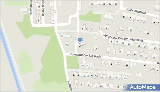 Sosnowiec, Bryniczna, 28, mapa Sosnowca