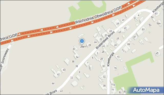 Sosnowiec, Braterstwa Broni, 28, mapa Sosnowca
