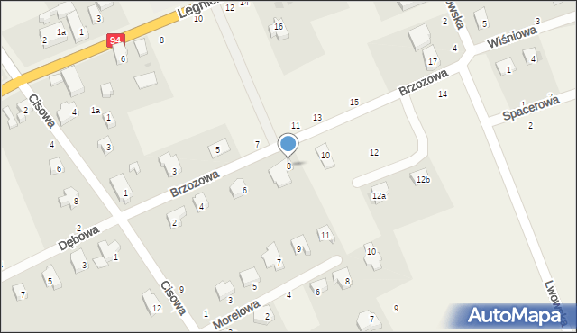 Spalona, Brzozowa, 8, mapa Spalona