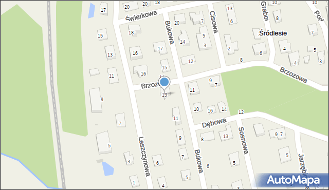 Śródlesie, Brzozowa, 13, mapa Śródlesie