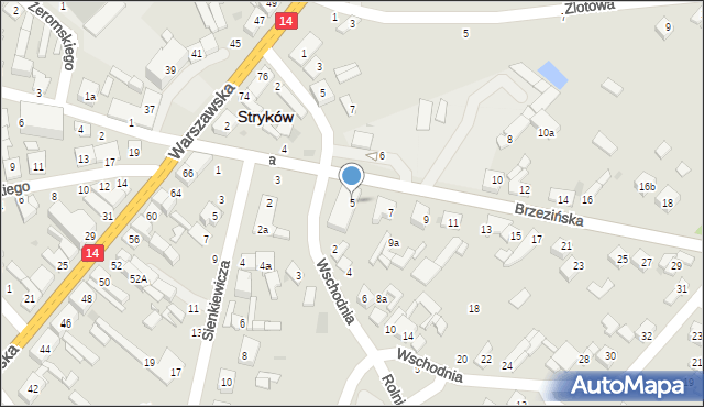 Stryków, Brzezińska, 5, mapa Stryków