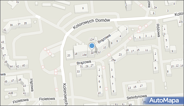 Szczecin, Brązowa, 14, mapa Szczecina