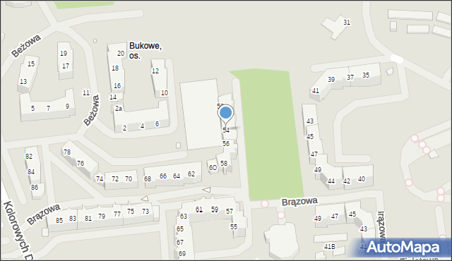 Szczecin, Brązowa, 54, mapa Szczecina