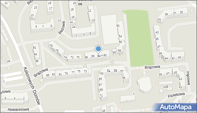 Szczecin, Brązowa, 64, mapa Szczecina