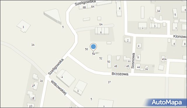 Szeligi, Brzozowa, 54, mapa Szeligi