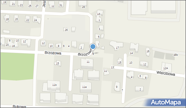 Szeligi, Brzozowa, 9, mapa Szeligi