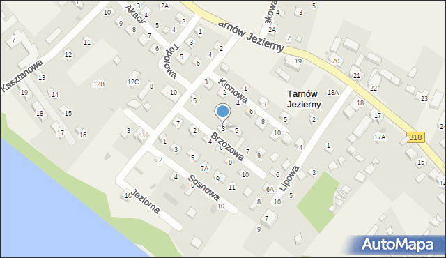 Tarnów Jezierny, Brzozowa, 3, mapa Tarnów Jezierny