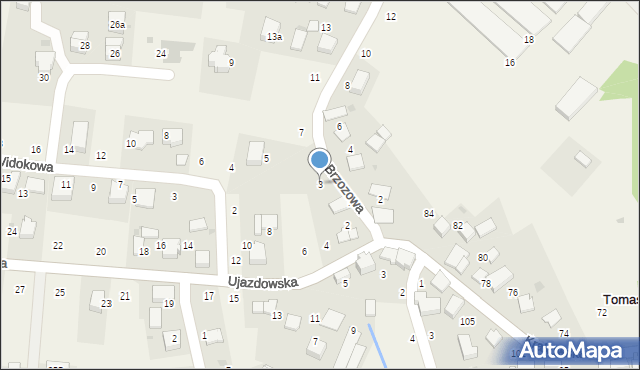 Tomaszowice, Brzozowa, 3, mapa Tomaszowice