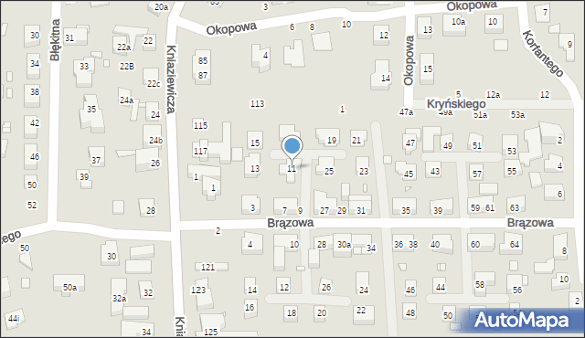Toruń, Brązowa, 11, mapa Torunia