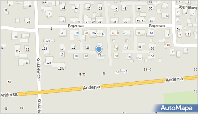 Toruń, Brązowa, 22c, mapa Torunia