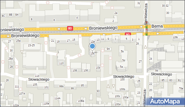 Toruń, Broniewskiego Władysława, 13c, mapa Torunia