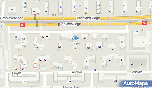 Toruń, Broniewskiego Władysława, 53a, mapa Torunia