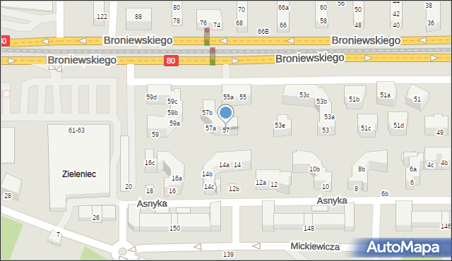 Toruń, Broniewskiego Władysława, 57, mapa Torunia