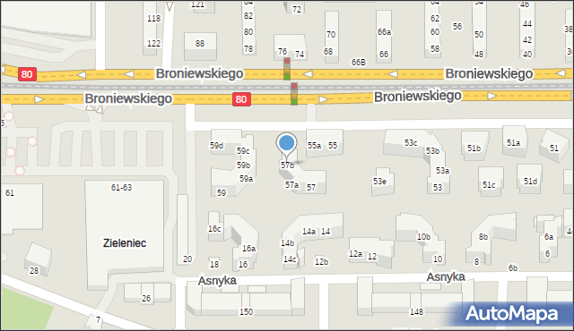 Toruń, Broniewskiego Władysława, 57b, mapa Torunia