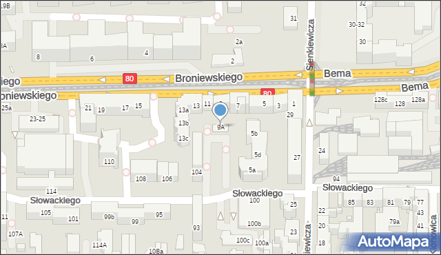 Toruń, Broniewskiego Władysława, 9A, mapa Torunia