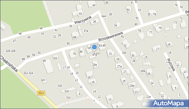 Toruń, Brzoskwiniowa, 87a, mapa Torunia