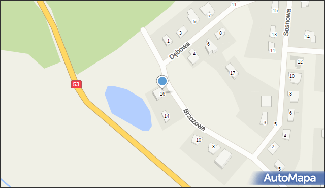 Trękusek, Brzozowa, 16, mapa Trękusek