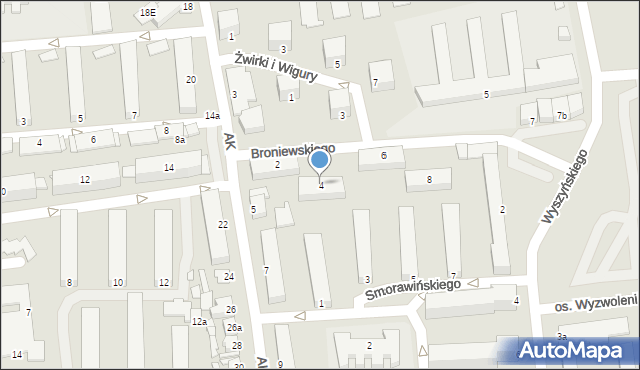 Turek, Broniewskiego Władysława, 4, mapa Turka