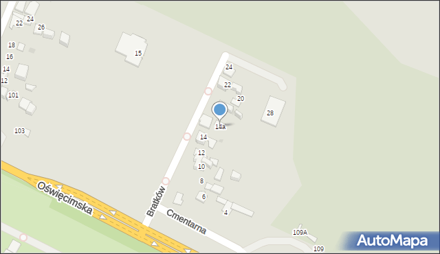 Tychy, Bratków, 14a, mapa Tychów