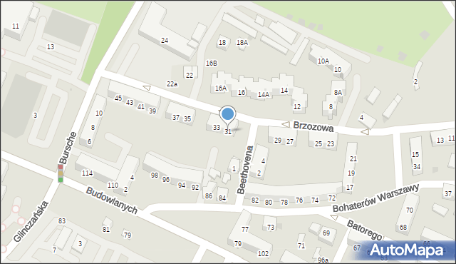 Tychy, Brzozowa, 31, mapa Tychów