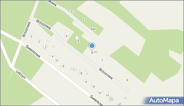 Udrzyn, Brzozowa, 6, mapa Udrzyn