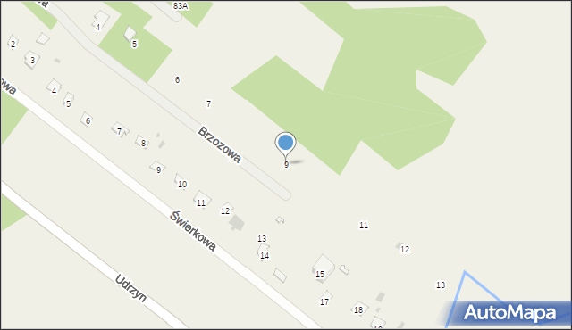 Udrzyn, Brzozowa, 9, mapa Udrzyn