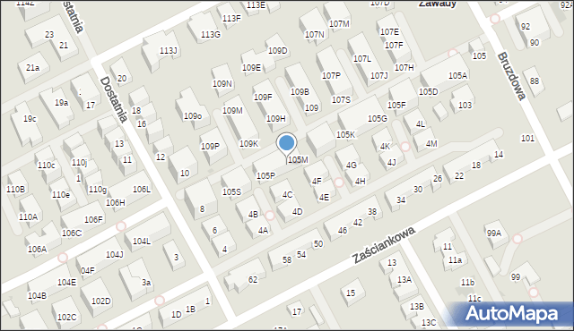 Warszawa, Bruzdowa, 105N, mapa Warszawy